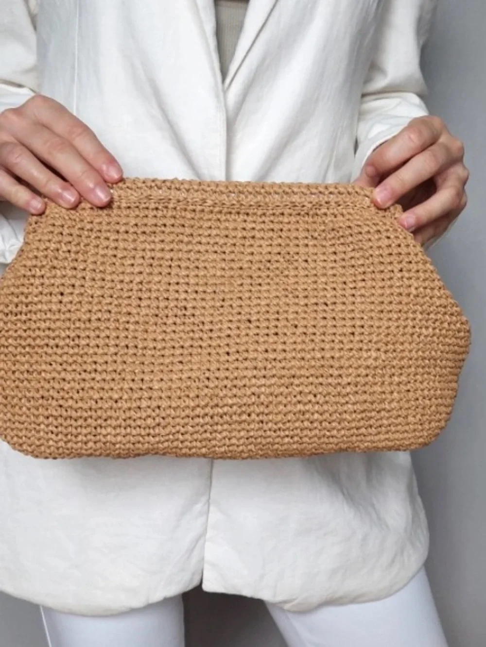 Handwoven Tan Raffia Clutch